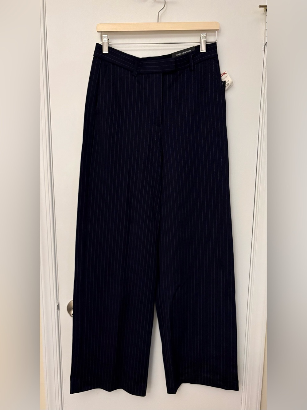 Jones NY Navy Pinstripe High Rise Wide Leg Dress Pants